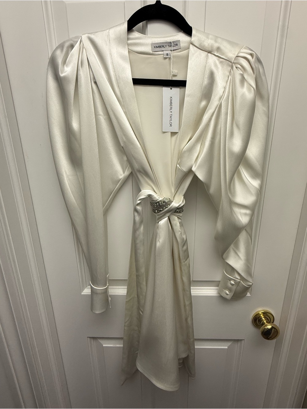 Ivory Satin Tie-Front Mini Dress